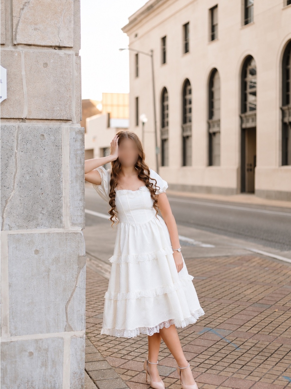 Lulu's Size Small Ivory Tiered Lace Puff Sleeve Dress